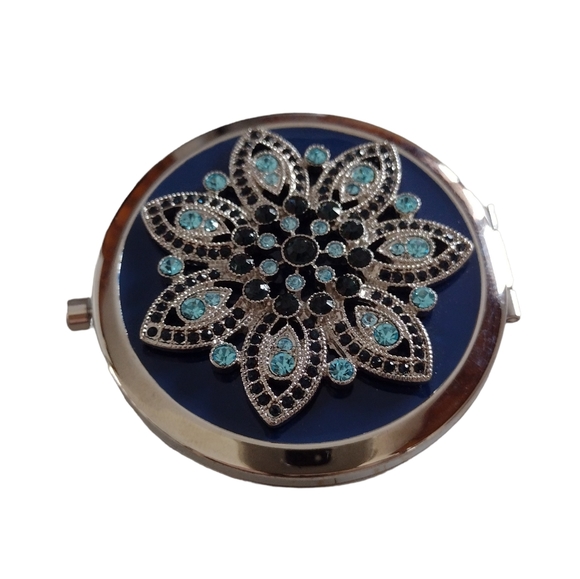 Monet women's  mirror compact. NWOT. Navy with light blue and black jewe… - Picture 2 of 11